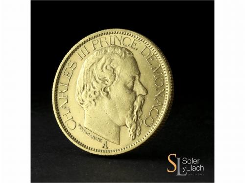 MÓNACO. 100 Francs. 1886-A. CHARLES III. PARÍS. 32,26 grs. A