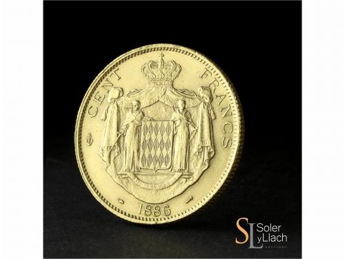 MÓNACO. 100 Francs. 1886-A. CHARLES III. PARÍS. 32,26 grs. A
