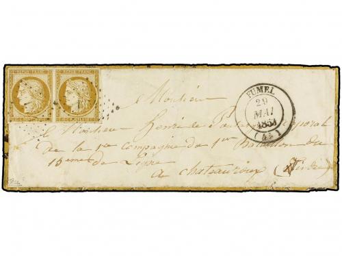 ✉ FRANCIA. Yv. 1 (2). 1853. Gold lined ornamental cover fro