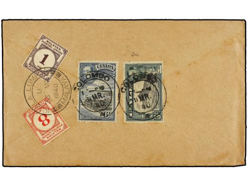 ✉ CEILAN. 1940. COLOMBO to KUALA LUMPUR (Malaya). Envelope f