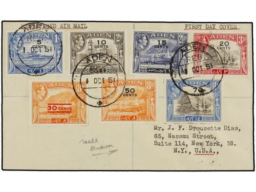 ✉ ADEN. Sg. 36/46. 1951. ADEN to USA. Complete set on two re