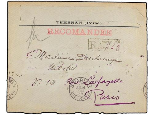 ✉ IRAN. Sc. 427 (2). 1907. TEHERAN to FRANCE. 13 ch. blue (2