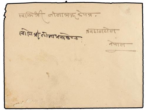 ✉ NEPAL. Mi. 21. (1910 CA.). Envelope franked with 2 pi. bro