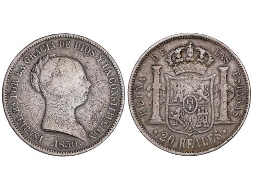 ISABEL II. 20 Reales. 1850. BARCELONA. 25,57 grs. (Ha estado