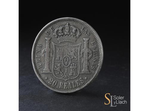 ISABEL II. 20 Reales. 1850. BARCELONA. 25,57 grs. (Ha estado