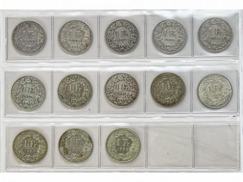 SUIZA. Lote 13 monedas 1 Franc. 1899 a 1964. AR. Helvetia. T