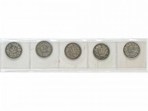 SUIZA. Lote 5 monedas 1/2 Franc. 1881 a 1939. AR. Helvetia. 