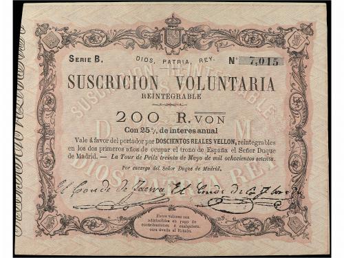 ANTIGUOS. Lote 2 billetes 200 Reales de Vellón. 30 Mayo 1870