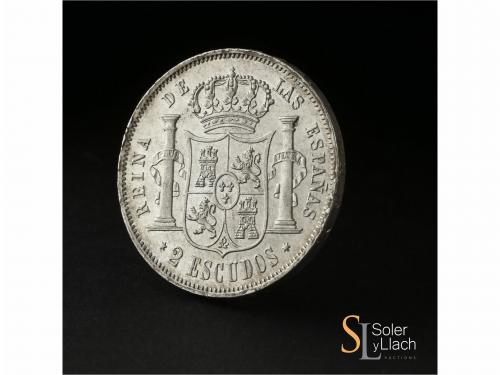 ISABEL II. 2 Escudos. 1867. MADRID. 25,92 grs. (Golpecitos y