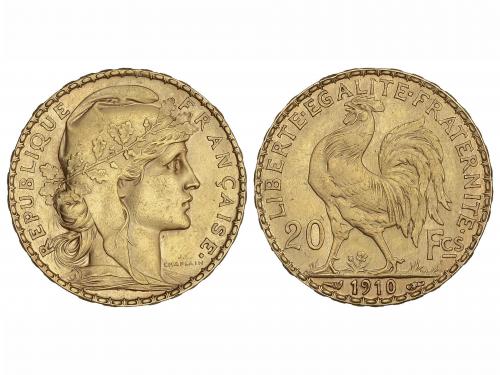 FRANCIA. 20 Francs. 1910. III REPÚBLICA. 6,42 grs. AU. Gallo