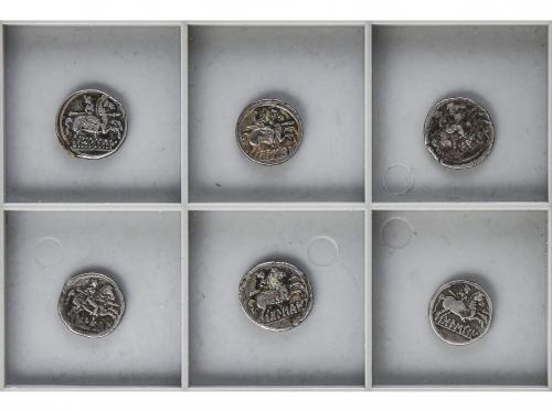 MONEDAS HISPÁNICAS. Lote 6 monedas Denario. 180-20 a.C. BOLS