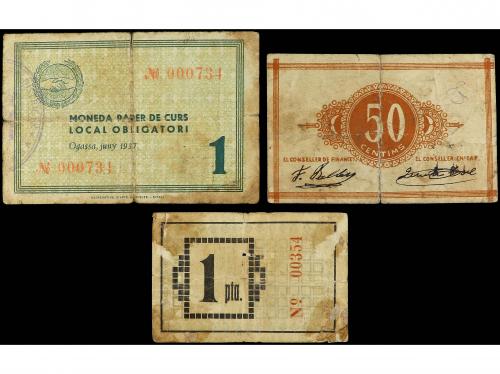 CATALUNYA. Lote 3 billetes 50 Cèntims y 1 Pesseta. 1937. AVI
