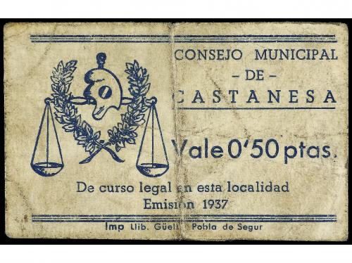 ARAGÓN-FRANJA DE PONENT. 0, 50 Pesetas. 1937. C.M. de CASTAN