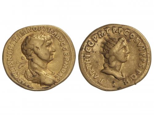 IMPERIO ROMANO. Áureo. 114-117 d.C. TRAJANO. Anv.: IMP. CAES