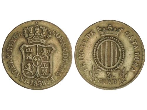 ISABEL II. 3 Cuartos. 1838. BARCELONA. 6,71 grs. Pátina. AC-