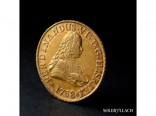 FERNANDO VI. 8 Escudos. 1758. SANTIAGO. J. 26,99 grs. Acuñac