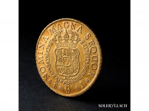 FERNANDO VI. 8 Escudos. 1758. SANTIAGO. J. 26,99 grs. Acuñac