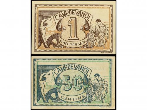 CATALUNYA. Lote 2 billetes 50 Cèntims y 1 Pesseta. Juny 1937