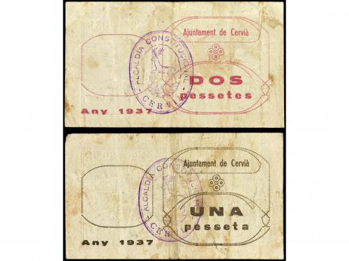 CATALUNYA. Lote 2 billetes 1 y 2 Pessetes. Juliol 1937. Aj. 