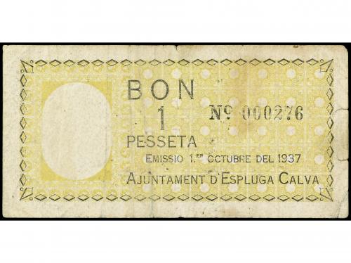 CATALUNYA. 1 Pesseta. 1 Octubre 1937. Aj. d´ ESPLUGA CALVA. 