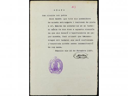 CATALUNYA. Lote 2 edictos. 7 y 16 Novembre 1937. Aj. d´ESPOL