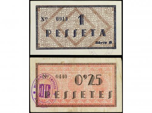 CATALUNYA. Lote 2 billetes 0, 25 y 1 Pesseta. Octubre 1937. 