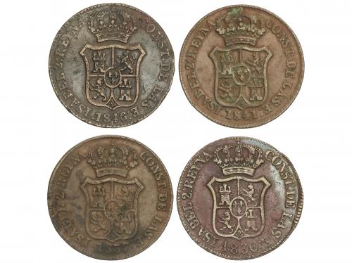 ISABEL II. Lote 4 monedas 3 Cuartos. 1836, 1837, 1841 y 184