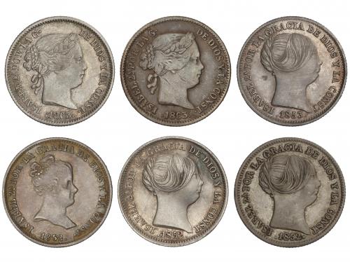 ISABEL II. Lote 6 monedas 1 Real. 1852 a 1863. BARCELONA, M