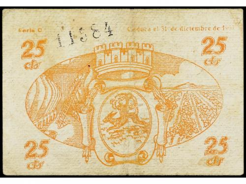 CASTILLA-LA MANCHA. 25 Céntimos. 9 Julio 1937. C.M. de TOMEL