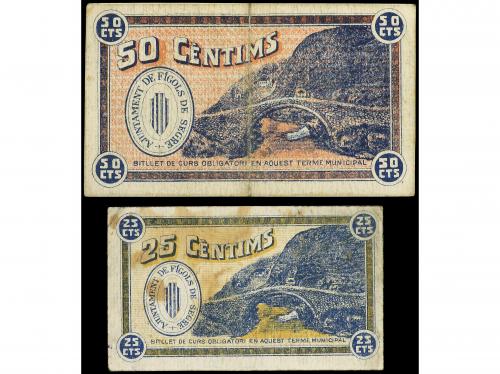 CATALUNYA. Lote 2 billetes 25 y 50 Cèntims. 25 Octubre 1937.