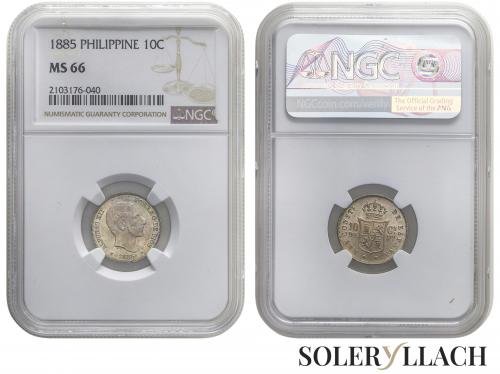 ALFONSO XII. 10 Centavos de Peso. 1885. MANILA. Encapsulada