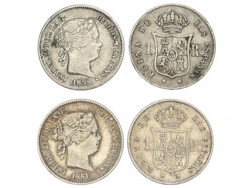ISABEL II. Lote 2 monedas 1 Real. 1858/7 y 1861/0. BARCELON