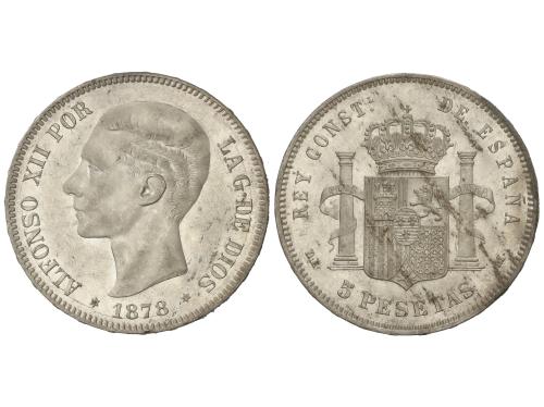 ALFONSO XII. 5 Pesetas. 1878 (*18-78). D.E.-M. (Leves rayita