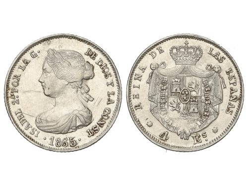 ISABEL II. 4 Escudos. 1865. BARCELONA. 3,37 grs. Platino. Fa