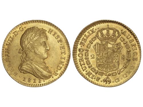 FERNANDO VII. 2 Escudos. 1811. CADIZ. C.I. 6,68 grs. Marca d