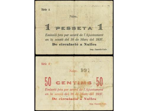 CATALUNYA. Lote 2 billetes 50 Cèntims y 1 Pesseta. 17 Març 1