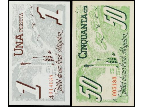 CATALUNYA. Lote 2 billetes 50 Cèntims y 1 Pesseta. Maig 1937