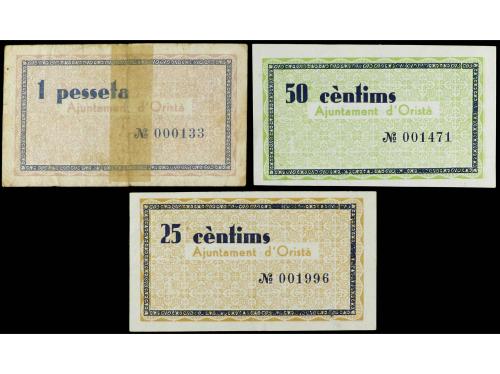 CATALUNYA. Lote 3 billetes 25, 50 Cèntims y 1 Pesseta. 20 Ju