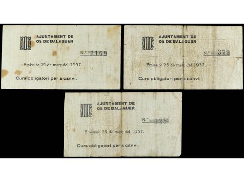 CATALUNYA. Lote 3 billetes 25, 50 Cèntims y 1 Pesseta. 25 Ma