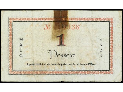 CATALUNYA. 1 Pesseta. Maig 1937. C.M. d´ OSOR. Firmas a mano