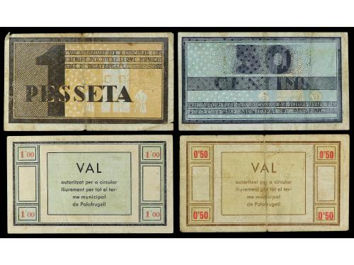 CATALUNYA. Lote 4 billetes 50 Cèntims (2) y 1 Pesseta (2). F