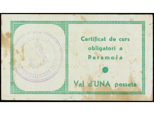 CATALUNYA. 1 Pesseta. Març 1937. Aj. de PERAMOLA. (Manchas).