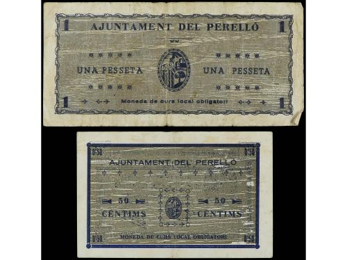 CATALUNYA. Lote 2 billetes 50 Cèntims y 1 Pesseta. 6 Juny 19