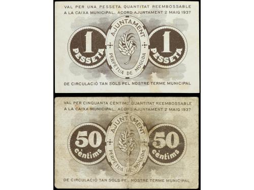 CATALUNYA. Lote 2 billetes 50 Cèntims y 1 Pesseta. Aj. de PE