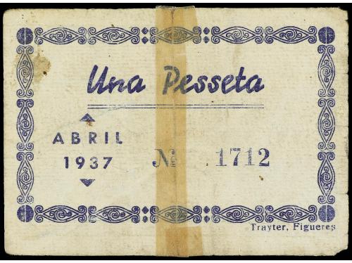 CATALUNYA. 1 Pesseta. Abril 1937. C.M. de LLADÓ. (Roturas y 