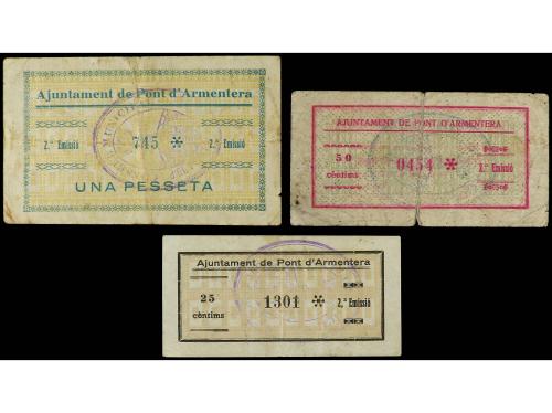 CATALUNYA. Lote 3 billetes 25, 50 Cèntims y 1 Pesseta. 7 Set