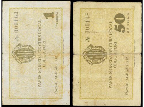 CATALUNYA. Lote 2 billetes 50 Cèntims y 1 Pesseta. C. M. de 