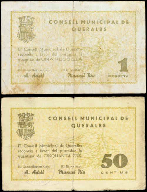 CATALUNYA. Lote 2 billetes 50 Cèntims y 1 Pesseta. C. M. de 