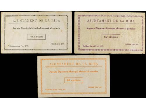 CATALUNYA. Serie 6 billetes 25 (2), 50 Cèntims (2) y Pesseta