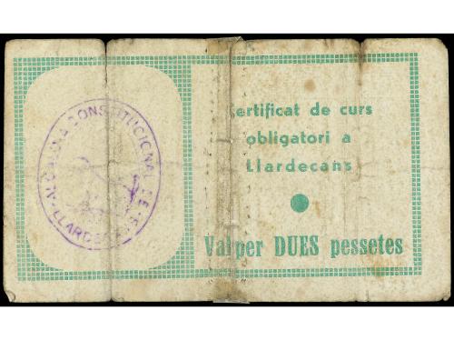 CATALUNYA. 2 Pessetes. Agost 1937. Aj. de LLARDECANS. (Rotur